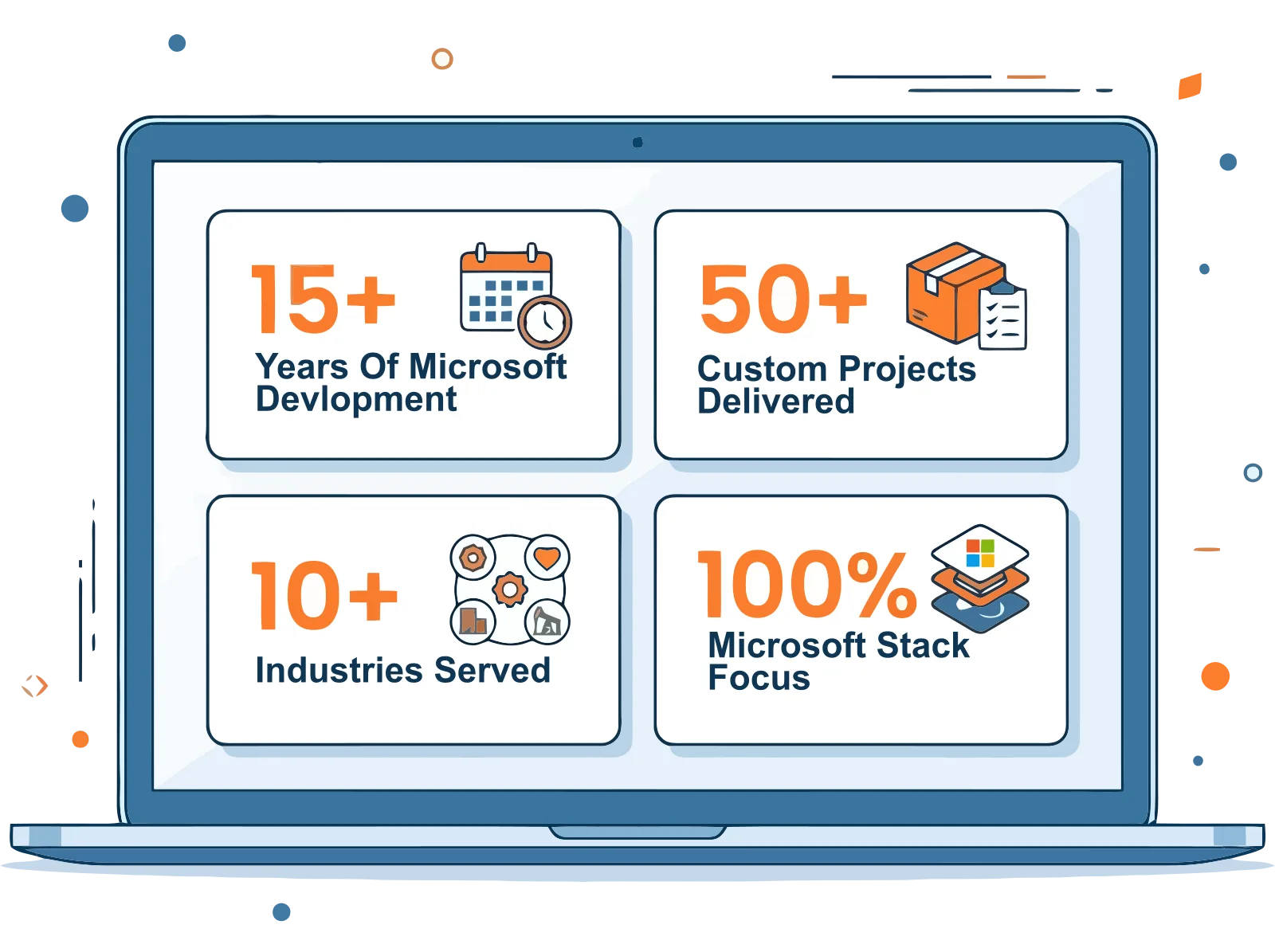 Key metrics shown on a minimal laptop